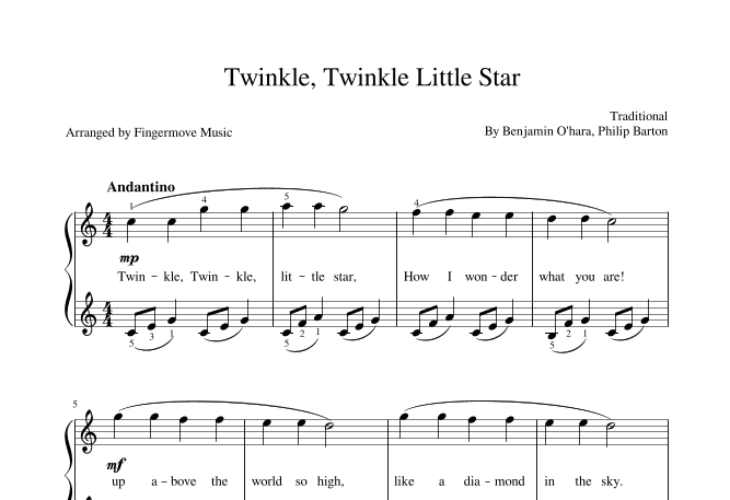Twinkle, Twinkle Little Star (arr. Fingermove Music)