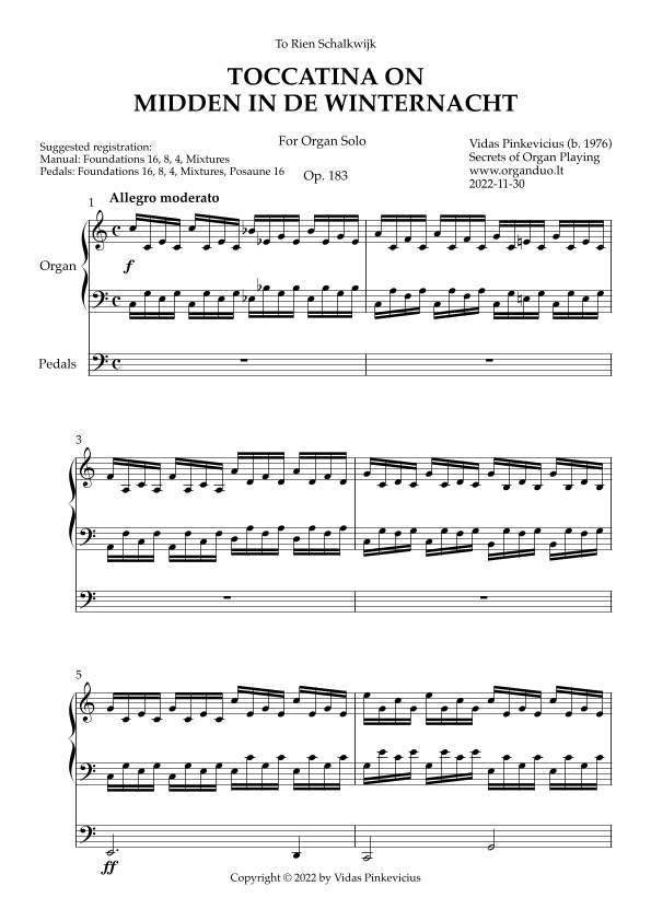 Toccatina on Midden in de Winternacht, Op. 183 (Organ Solo) by Vidas Pinkevicius