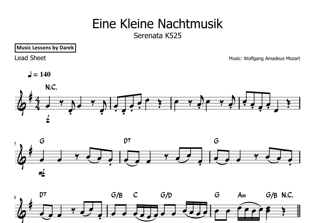 Eine Kleine Nachtmusik (LEAD SHEET) Serenata K525 [Wolfgang Amadeus Mozart] (arr. Darek)