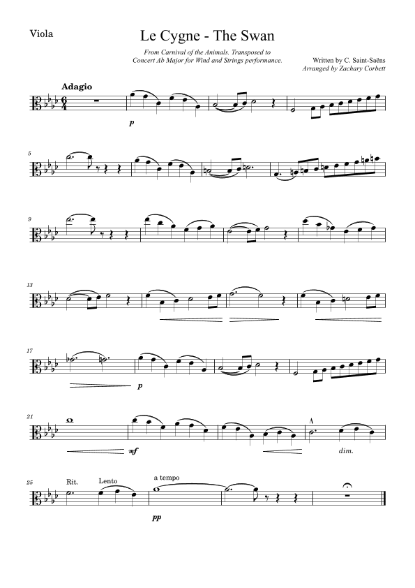 The Swan - Le Cygne (arr. Zachary Corbett)