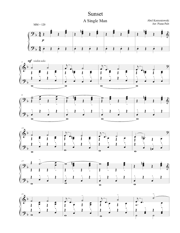 Sunset (a Single Man) (arr. Piano Palt)