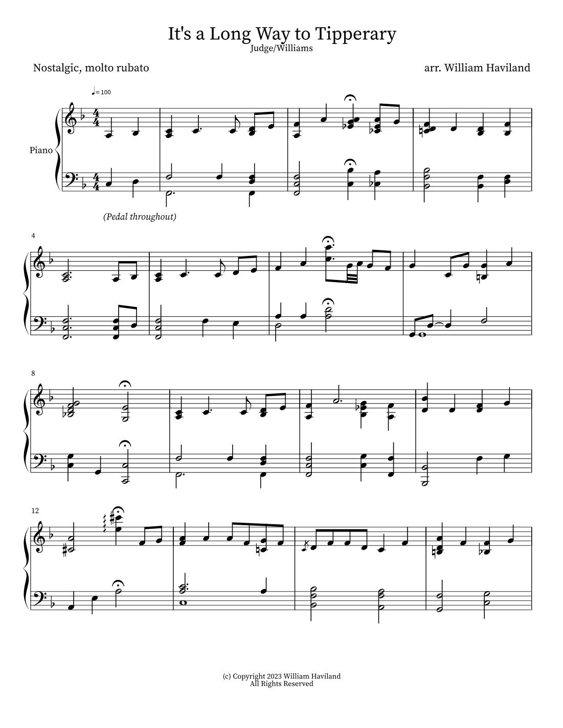 It's a Long Way to Tipperary [arr. for solo piano] (arr. William Haviland)