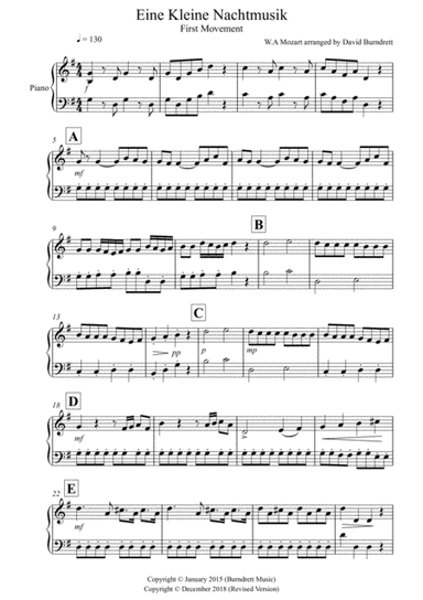 Eine Kleine Nachtmusik (1st movement) for Piano Solo (arr. David Burndrett)