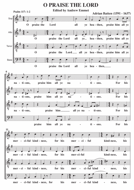 O Praise The Lord A Cappella SATB (arr. Edited by Andrew Emmet)