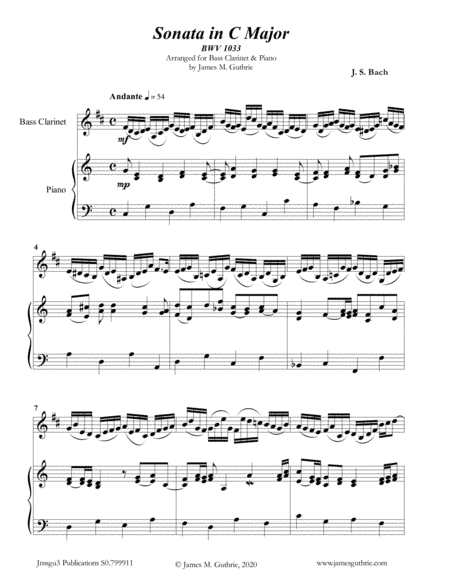 BACH: Sonata BWV 1033 for Bass Clarinet & Piano (arr. James Guthrie, ASCAP)