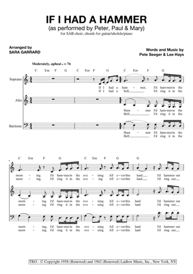 If I Had A Hammer (the Hammer Song) (arr. Sara Garrard)