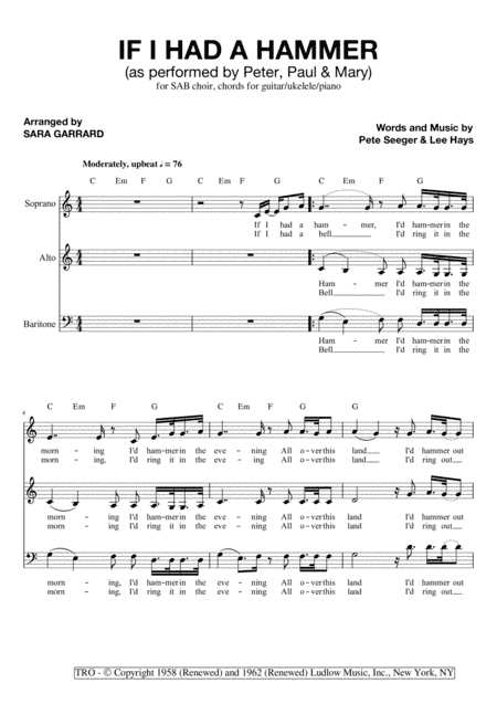 If I Had A Hammer (the Hammer Song) (arr. Sara Garrard)