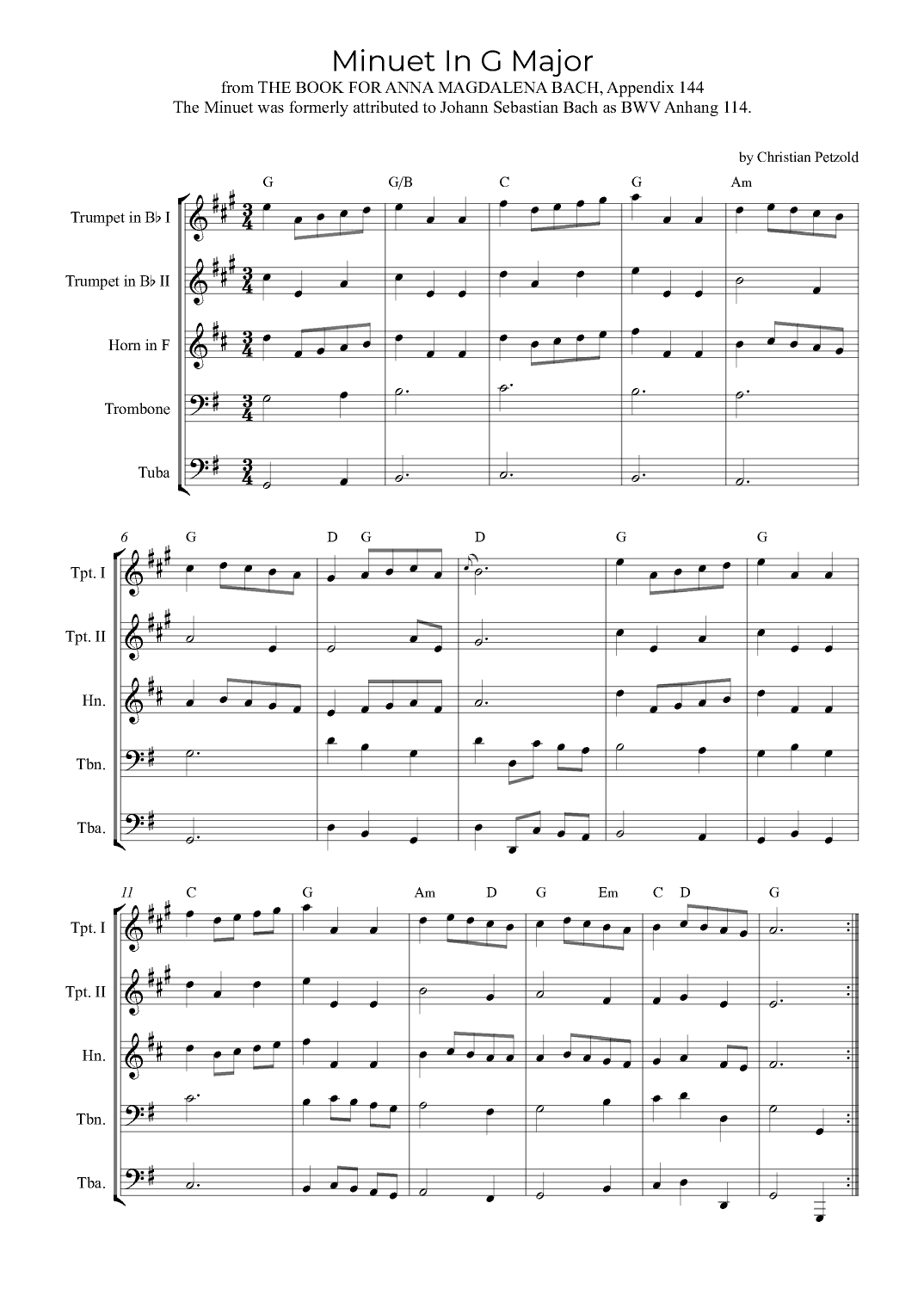 Minuet In G Major (with chords) (arr. Alex Nunes Rodrigues)