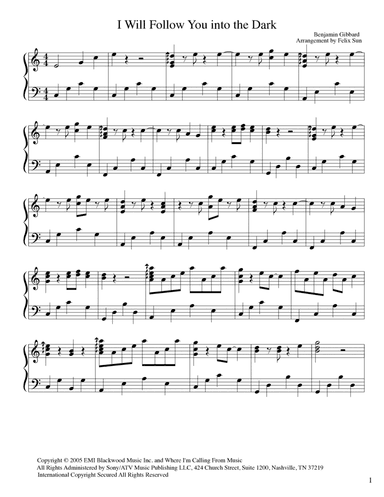 I Will Follow You Into The Dark (arr. Felix Sun)