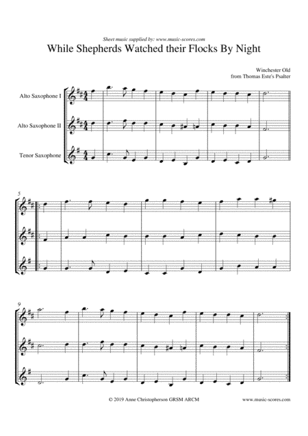 While Shepherds Watched their Flocks by Night - Sax Trio (arr. Anne L Christopherson GRSM ARCM)