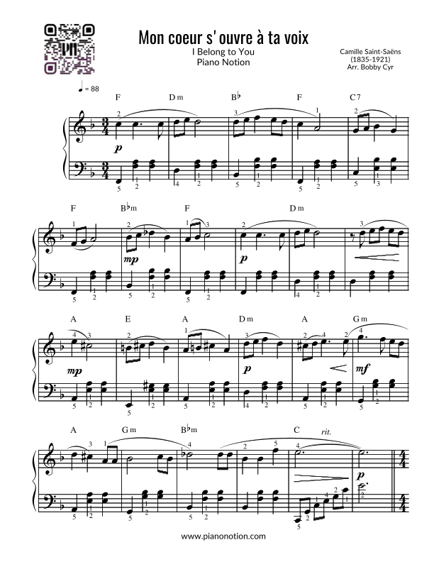 Mon coeur s'ouvre à ta voix - I Belong to You (Easy Piano) (arr. Bobby Cyr)