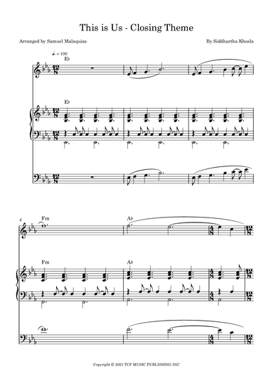 This Is Us End Title Theme (arr. SAMUEL DE SOUZA MALAQUIAS)