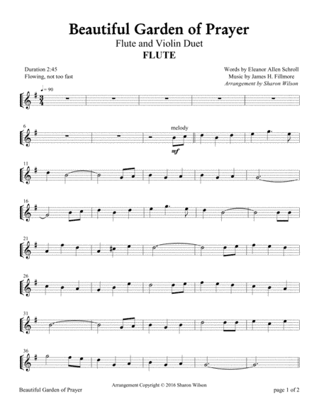 Beautiful Garden of Prayer (Flute and Violin Duet with Piano accompaniment) (arr. Sharon Wilson)