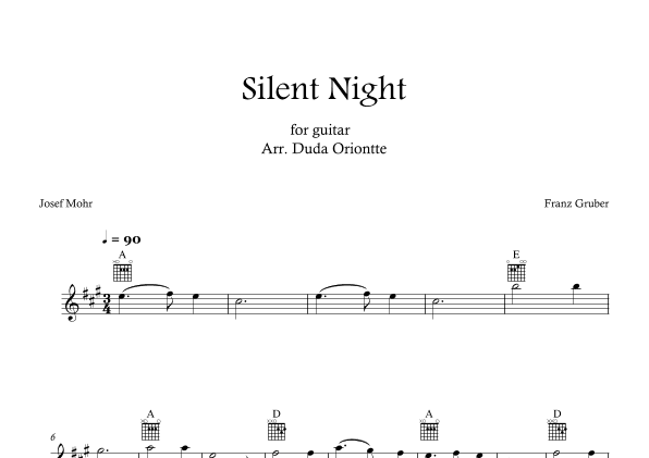 Silent Night (A major - TABS - no lyrics) (arr. Duda Oriontte)