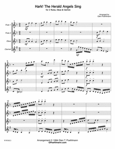HARK! THE HERALD ANGELS SING - WOODWIND QUARTET (2 Flutes, Oboe & Clarinet - unaccompanied) (arr. Glen Poehlmann)