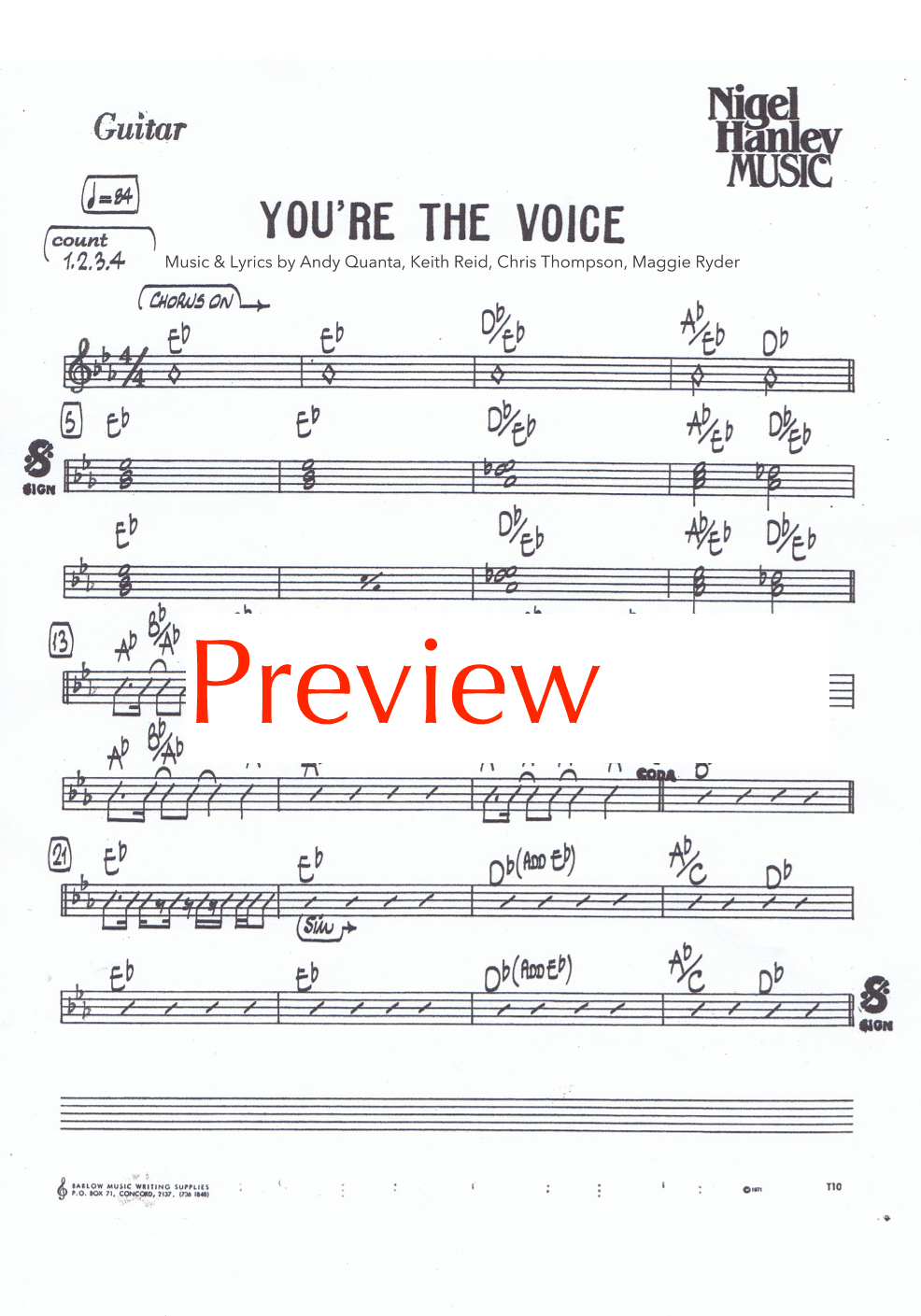 You're The Voice (arr. Nigel Hanley)