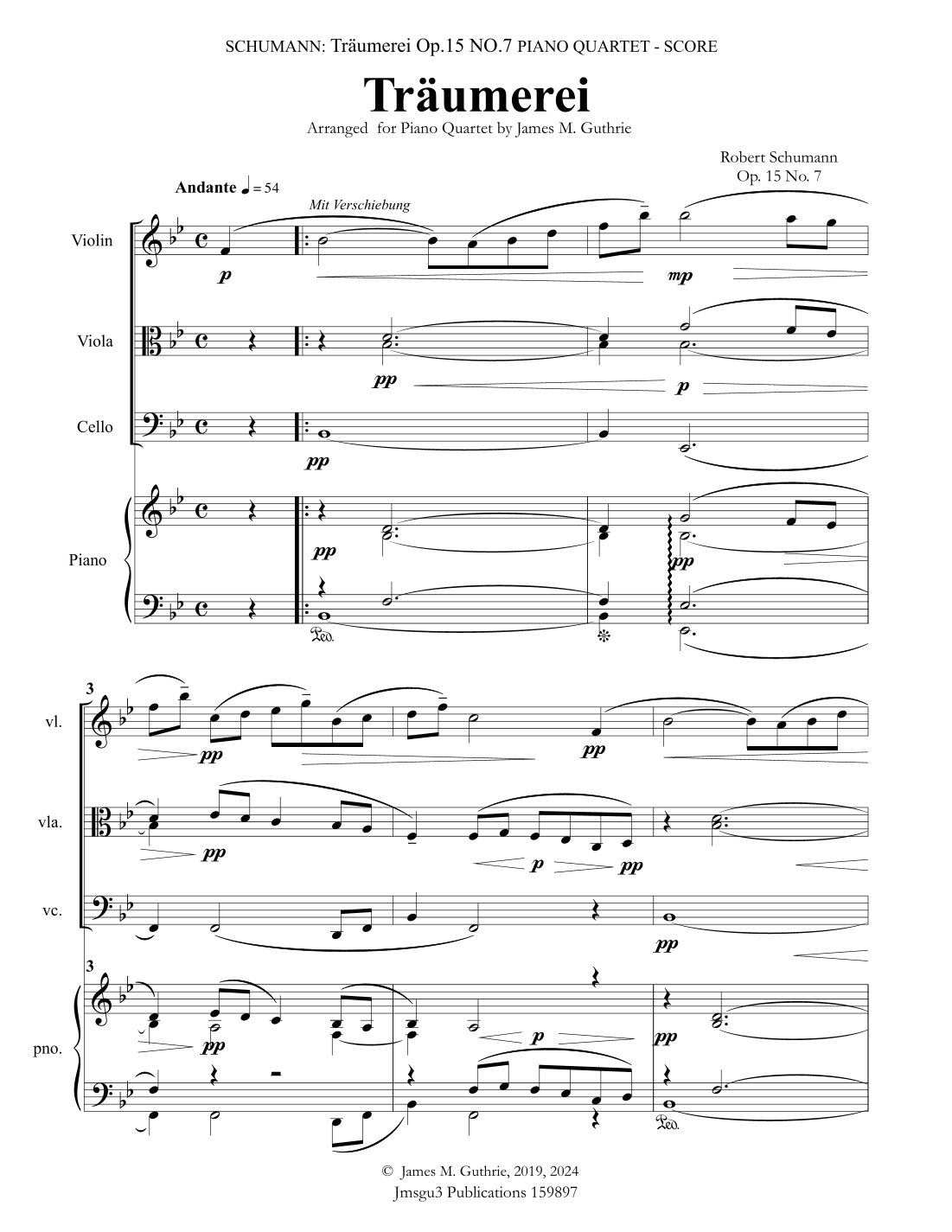 Schumann: Träumerei Op. 15 No. 7 for Piano Quartet (arr. James M. Guthrie)