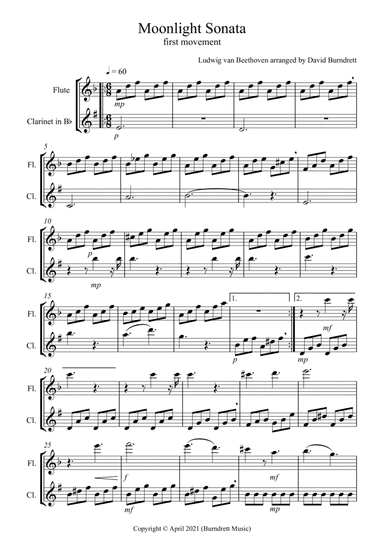 Moonlight Sonata (1st movement) for Flute and Clarinet Duet (arr. David Burndrett)