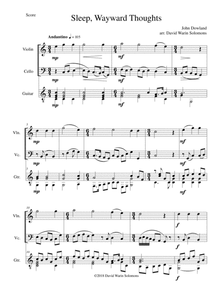Sleep Wayward Thoughts for violin, cello and guitar (arr. David Warin Solomons)