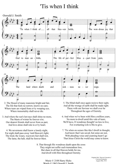 'Tis when I think. A new tune to a wonderful Oswald Smith poem.