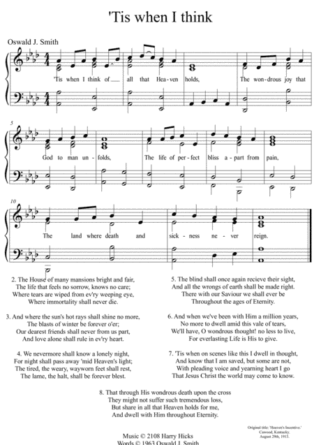 'Tis when I think. A new tune to a wonderful Oswald Smith poem.
