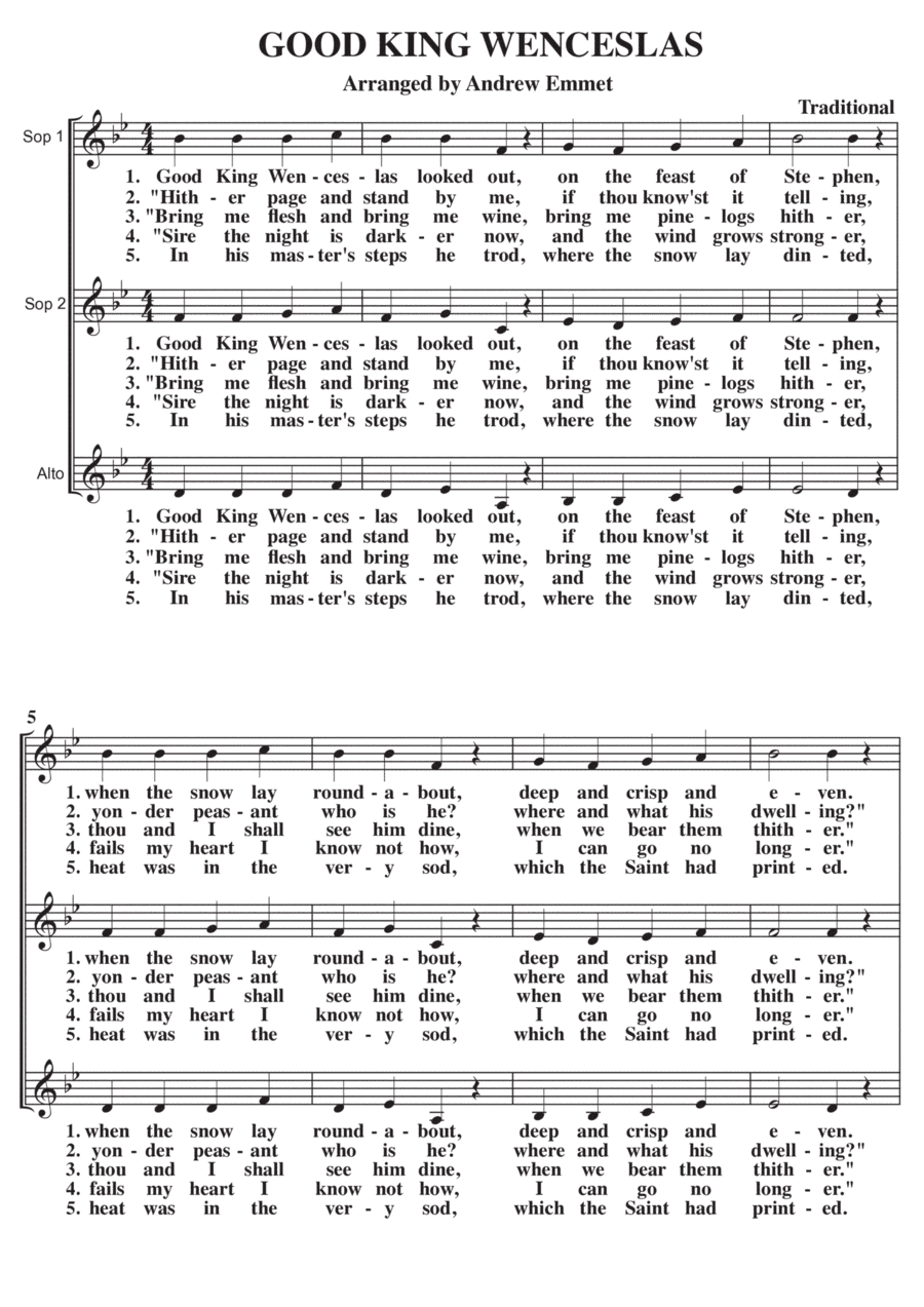 Good King Wenceslas A Cappella SSA (arr. Andrew Emmet)