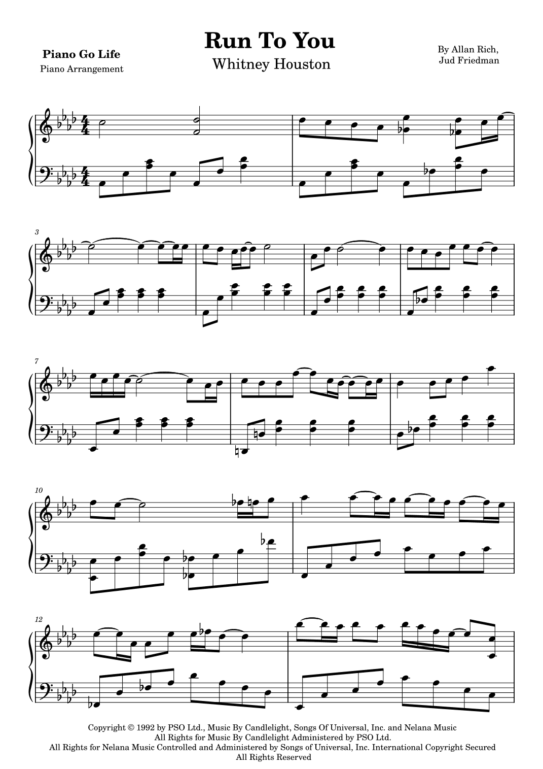 Run To You (arr. Piano Go Life)