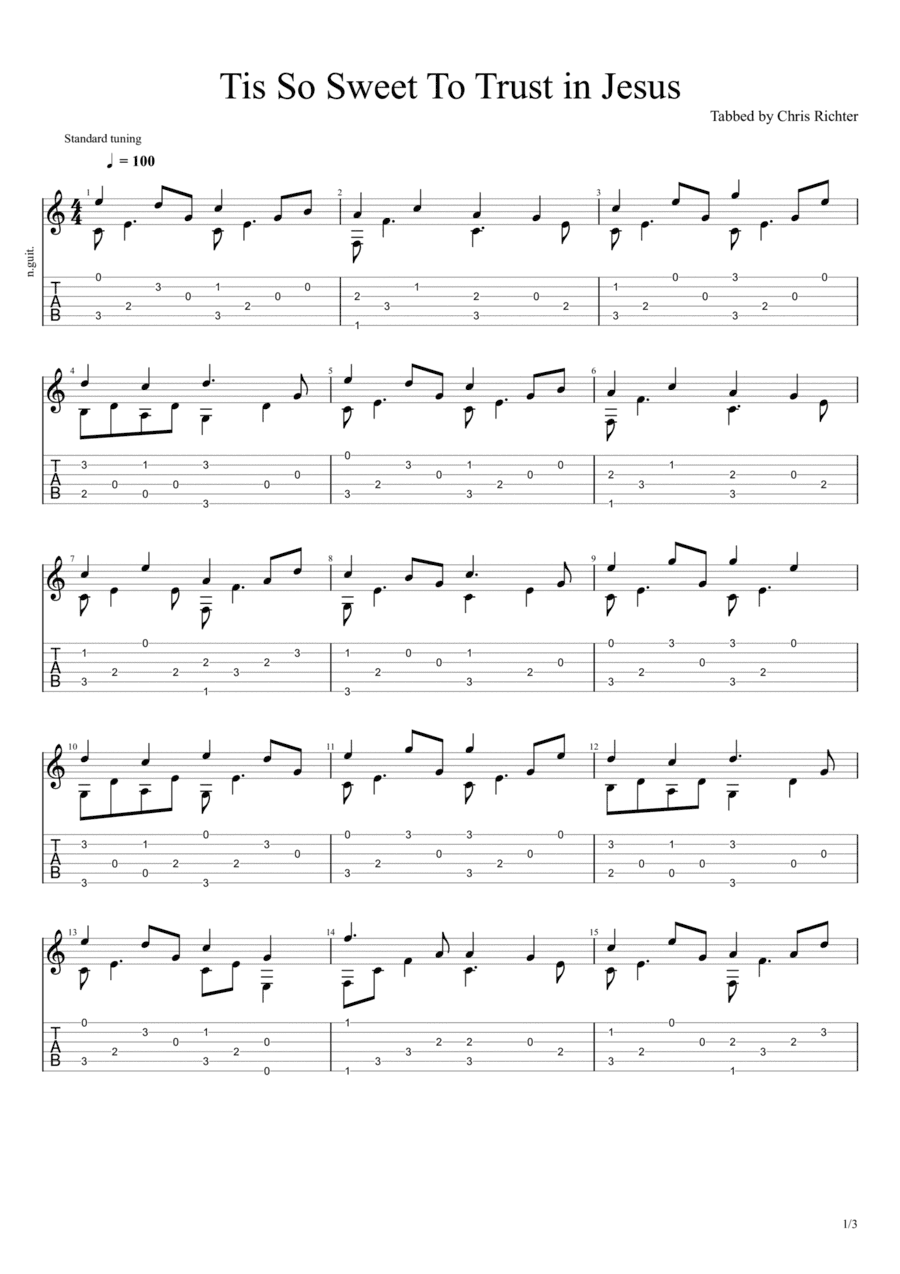 Tis So Sweet To Trust in Jesus (Solo Fingerstyle Guitar Tab) (arr. Chris Richter)
