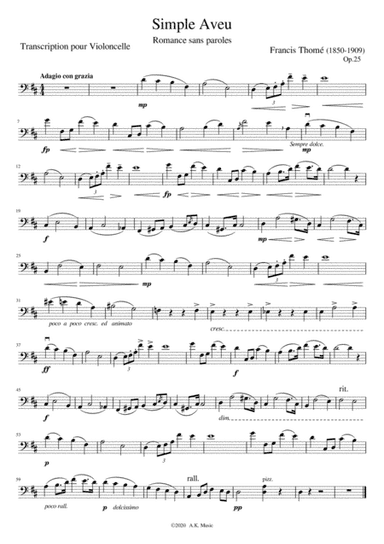 Simple Aveu - Cello Solo (arr. Ailie Kreis)
