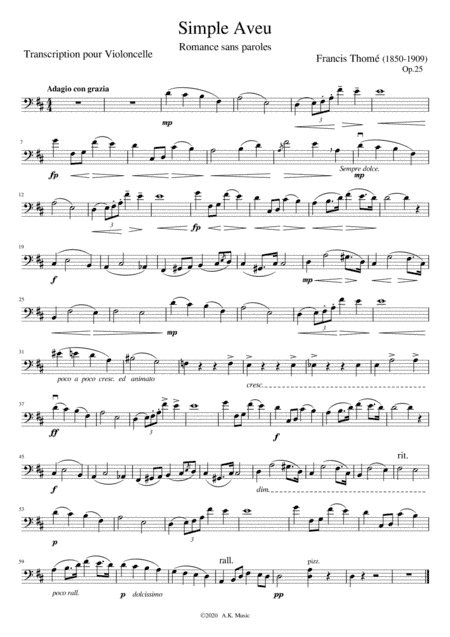 Simple Aveu - Cello Solo (arr. Ailie Kreis)