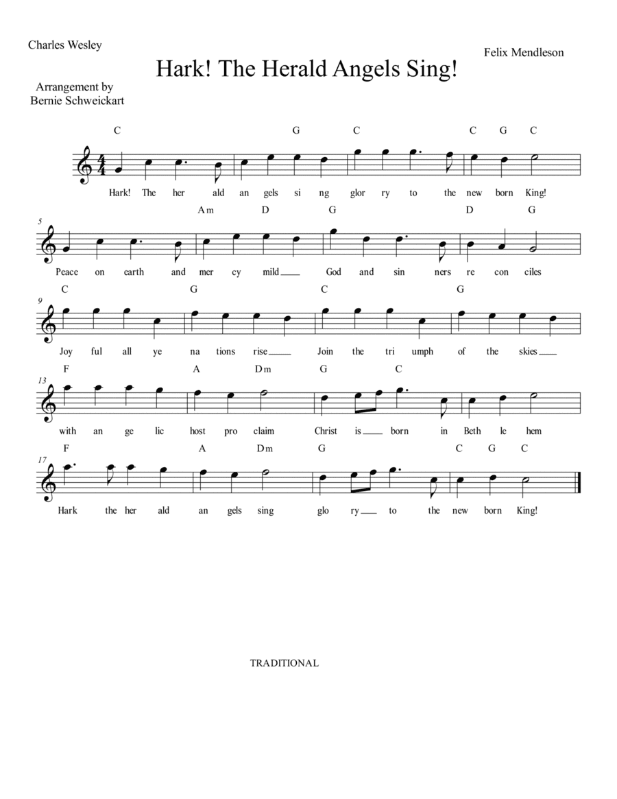 Hark! The Herald Angels Sing (Lead Sheet) (arr. Bernie Schweickart)