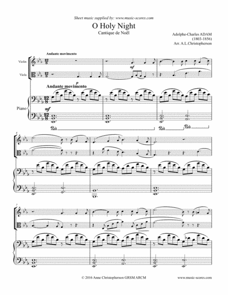 Cantique de Noel; O Holy Night - Violin, Viola and Piano - Eb Major (arr. Anne L Christopherson GRSM ARCM)