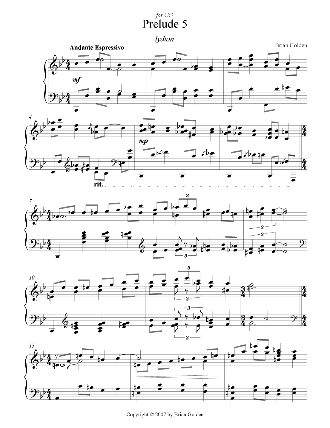 Prelude 5 in Bb Major Lydian