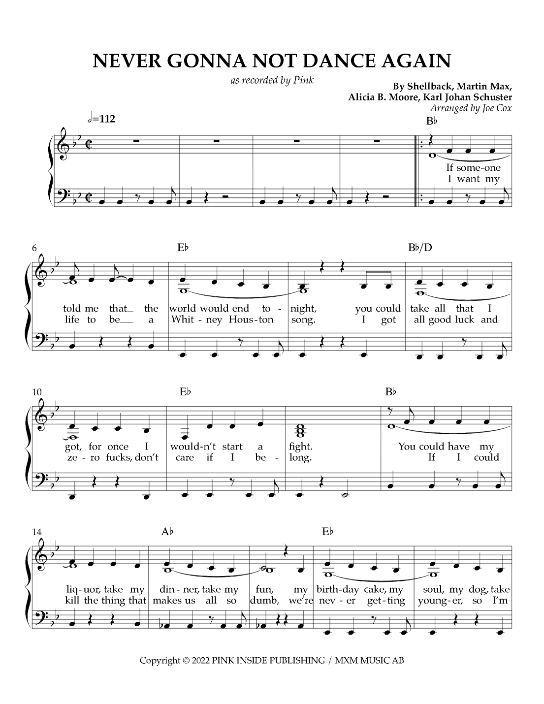 Never Gonna Not Dance Again (arr. Joe Cox)