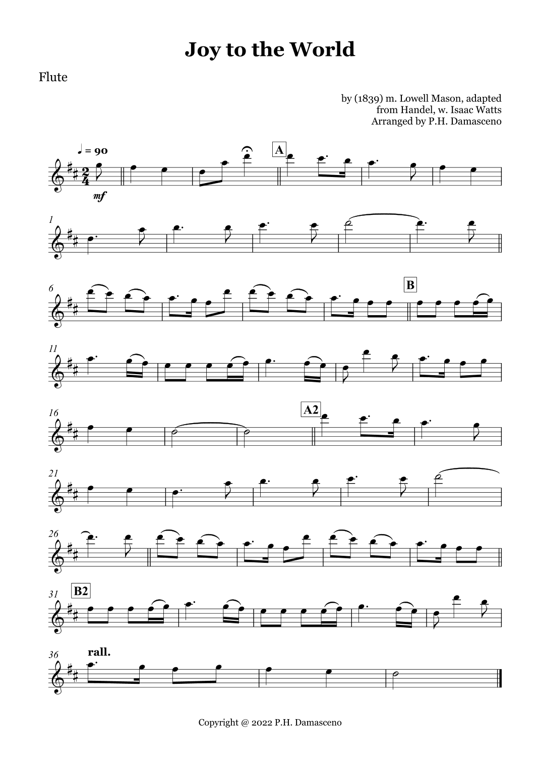 Joy to the World - Flute Solo and Piano Accompaniment (arr. P.H. Damasceno)