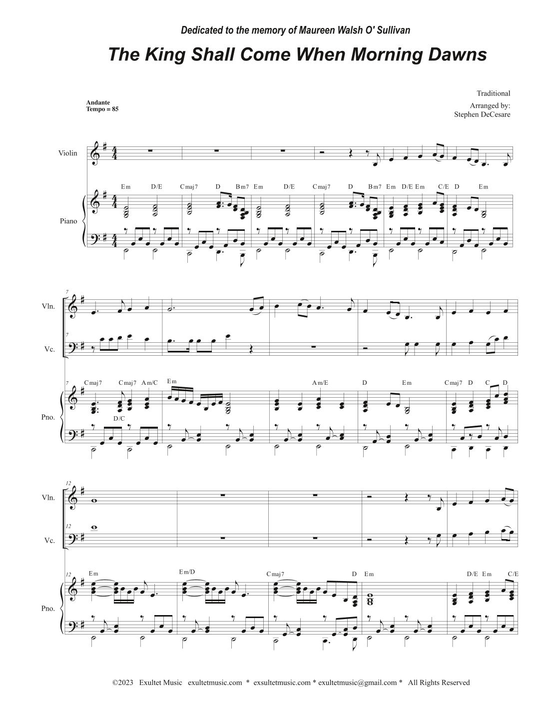 The King Shall Come When Morning Dawns (Duet for Violin and Cello) (arr. Stephen DeCesare)