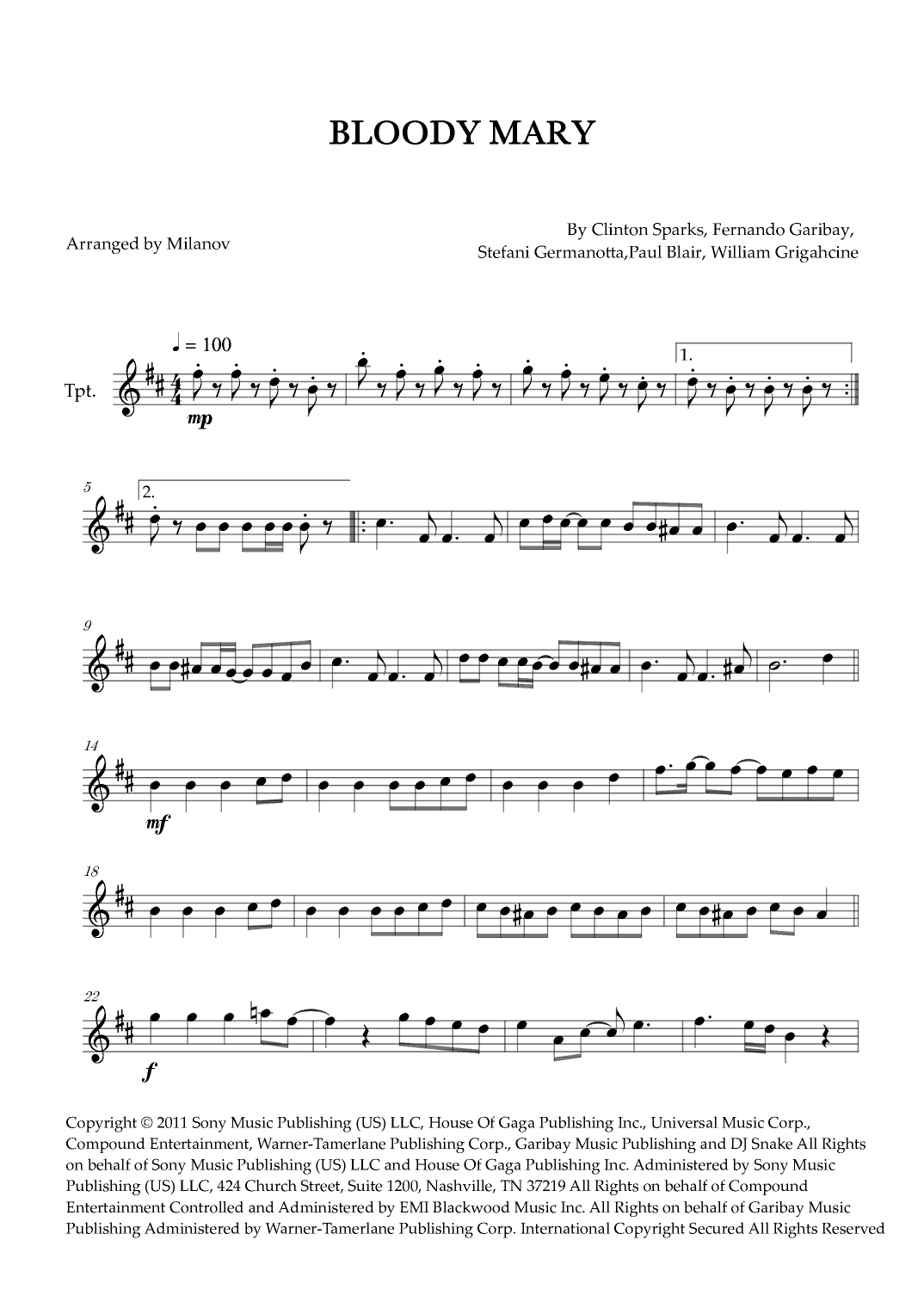 Bloody Mary (arr. Milanov)