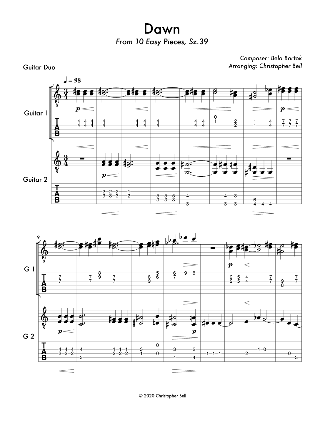 Bela Bartok - Dawn - Guitar Duo (arr. Christopher Bell)