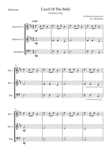 Carol Of The Bells (Christmas Song) for Brass Trio (arr. Fabio Britto)