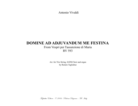 DOMINE AD ADJUVANDUM ME FESTINA - RV 593 - Arr. for Trio String, SATB Choir and Organ (arr. Renato Tagliabue)