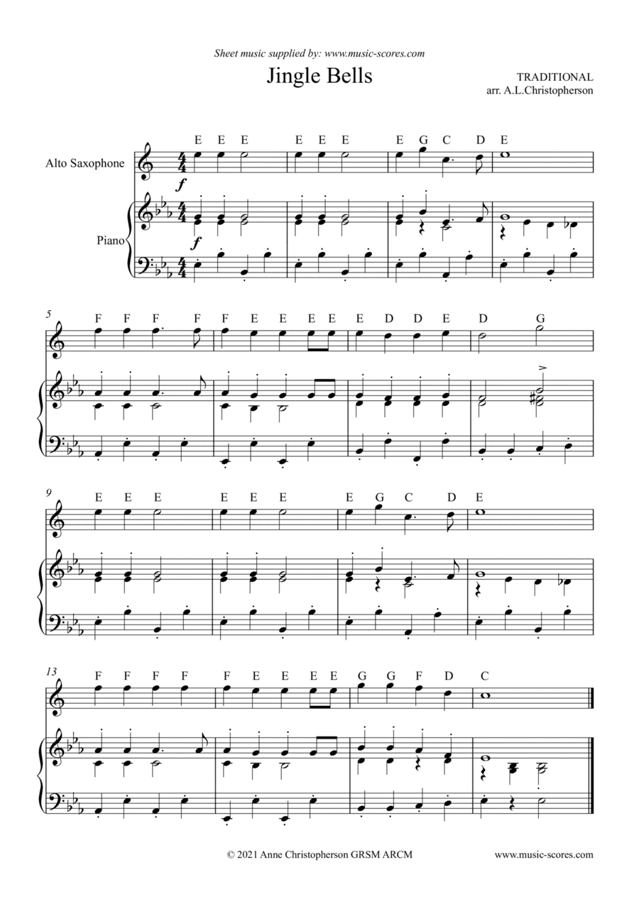 Jingle Bells - Very Easy Alto Sax (arr. Anne L Christopherson GRSM ARCM)