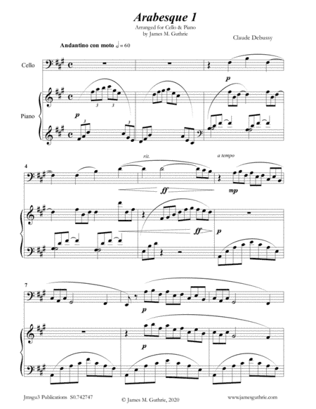Debussy: Arabesque 1 for Cello & Piano (arr. James Guthrie, ASCAP)