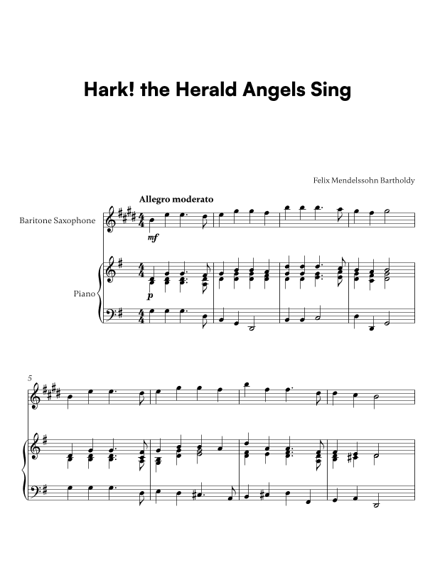 Hark! the Herald Angels Sing (for Baritone Sax and Piano) (arr. Cadenza Editions)