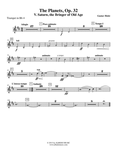 Holst The Planets, V. Saturn, the Bringer of Old Age - Trumpet in Bb 4 (Transposed Part), Op. 32 (arr. Doug Clyde)