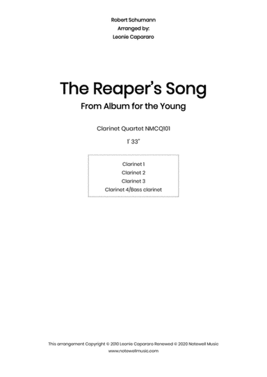 The Reaper's Song (Clarinet quartet) (arr. Leonie Capararo)