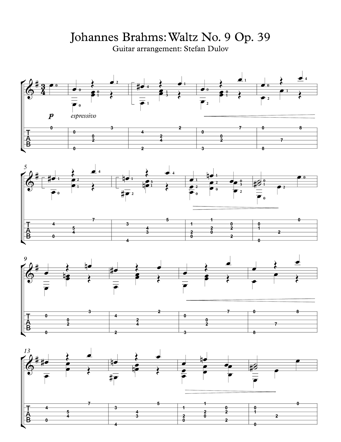 Waltz No. 9 Op. 39 (arr. Stefan Dulov)