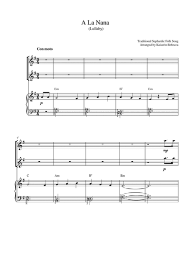 A La Nana (Lullaby) (violin duet and piano accompaniment) (arr. Kaiserin Rebecca)