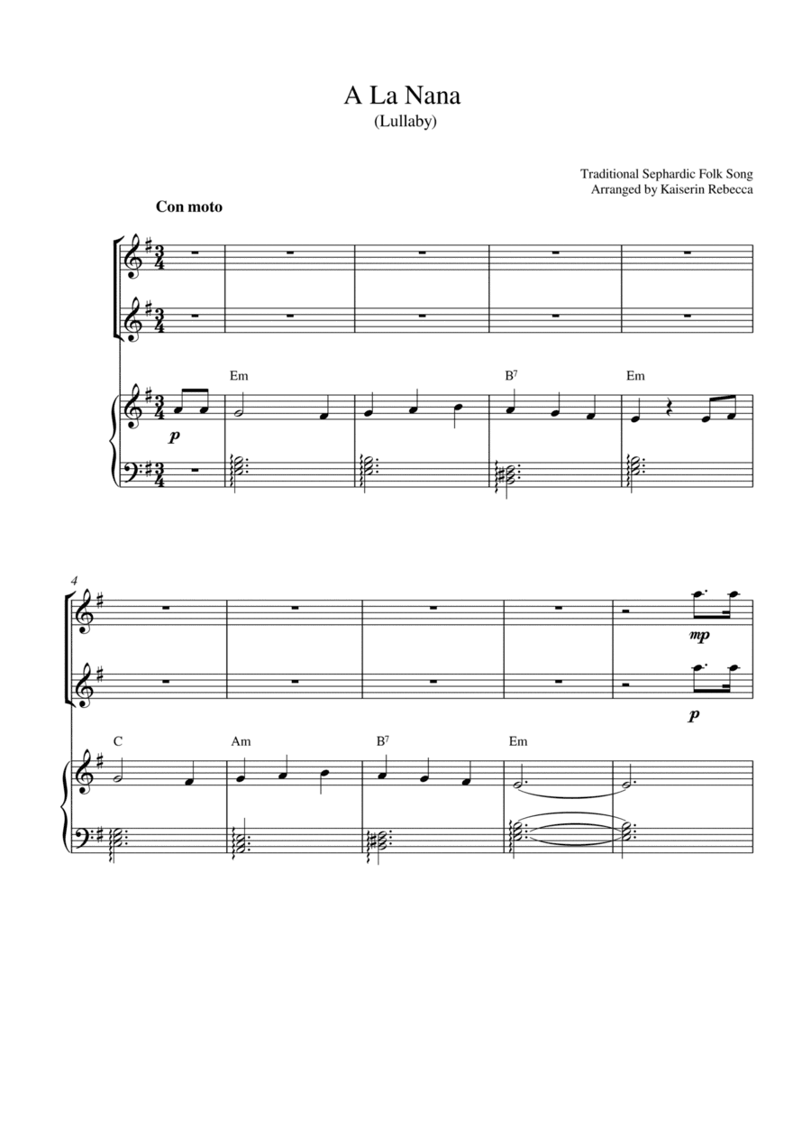 A La Nana (Lullaby) (violin duet and piano accompaniment) (arr. Kaiserin Rebecca)