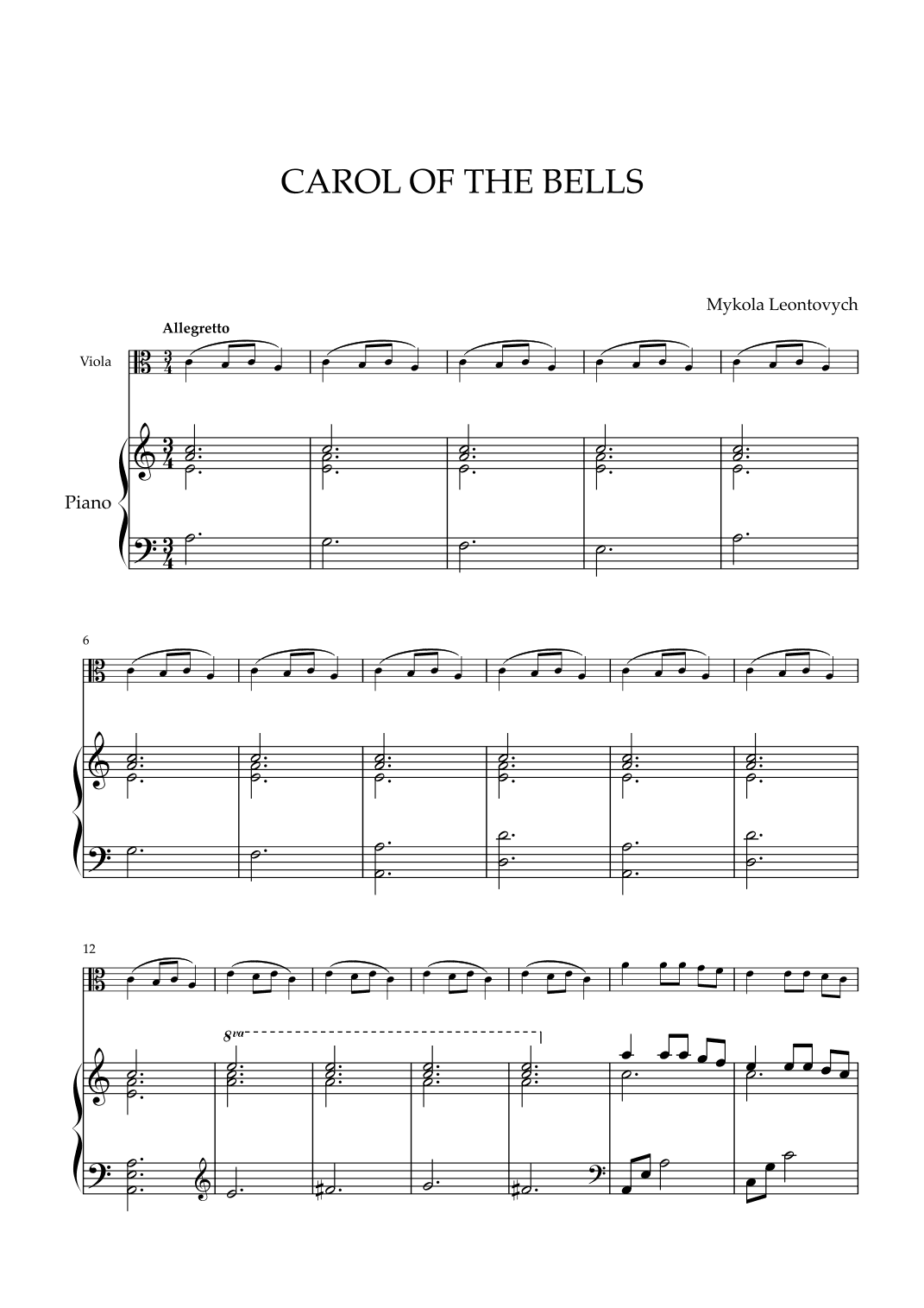 Mykola Leontovych - Carol of The Bells (for Viola and Piano) (arr. Cadenza Editions)