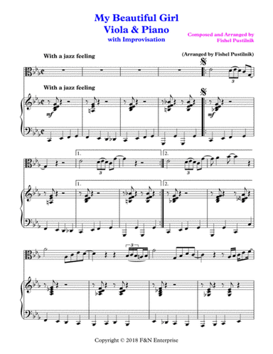 "My Beautiful Girl"-Piano Background for Viola and Piano (With Improvisation)-Video
